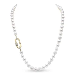 Discount Akoya perlekjede i 14 karat gult gull med diamanter 0,37 ct Halssmykker