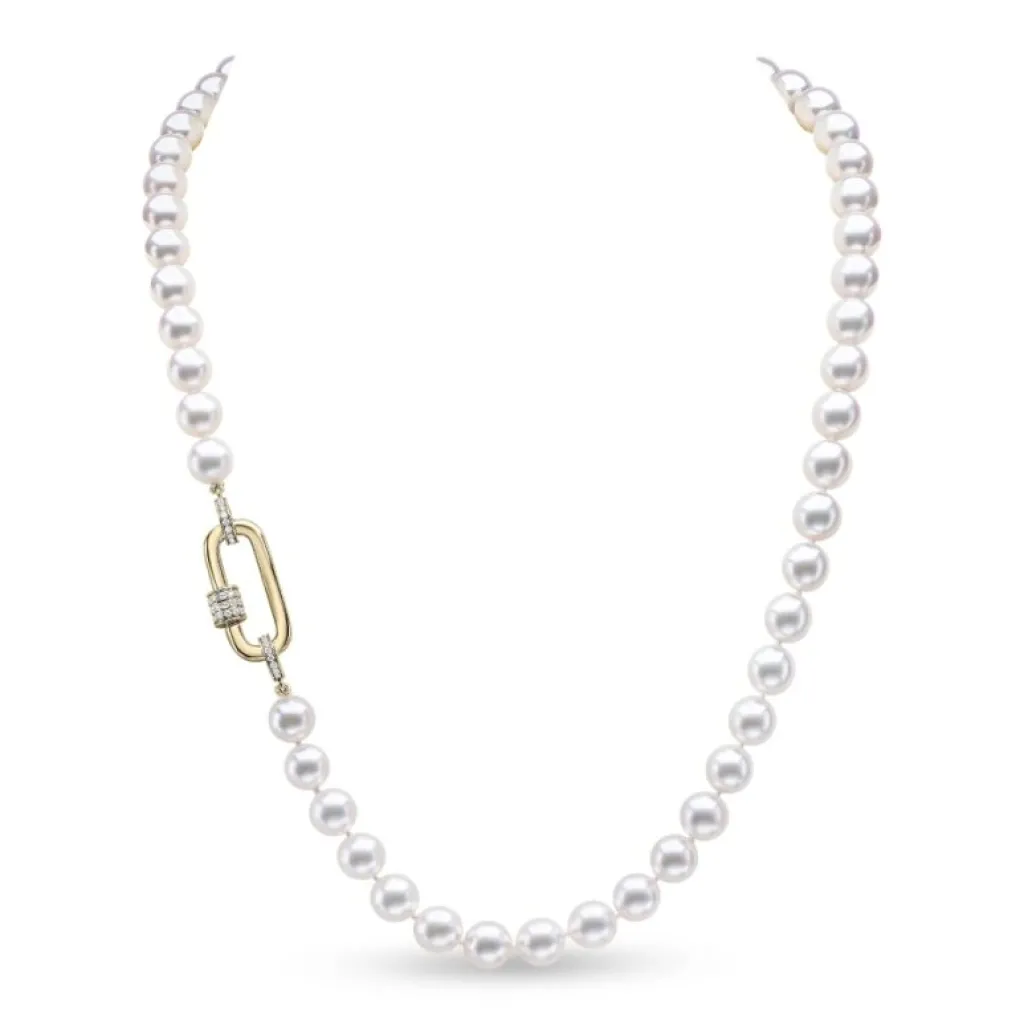 Discount Akoya perlekjede i 14 karat gult gull med diamanter 0,37 ct Halssmykker