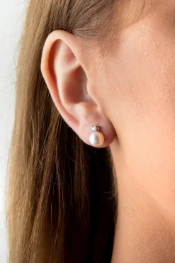 Online Akoya perleørepynt 7-7,5mm med diamanter Ørepynt