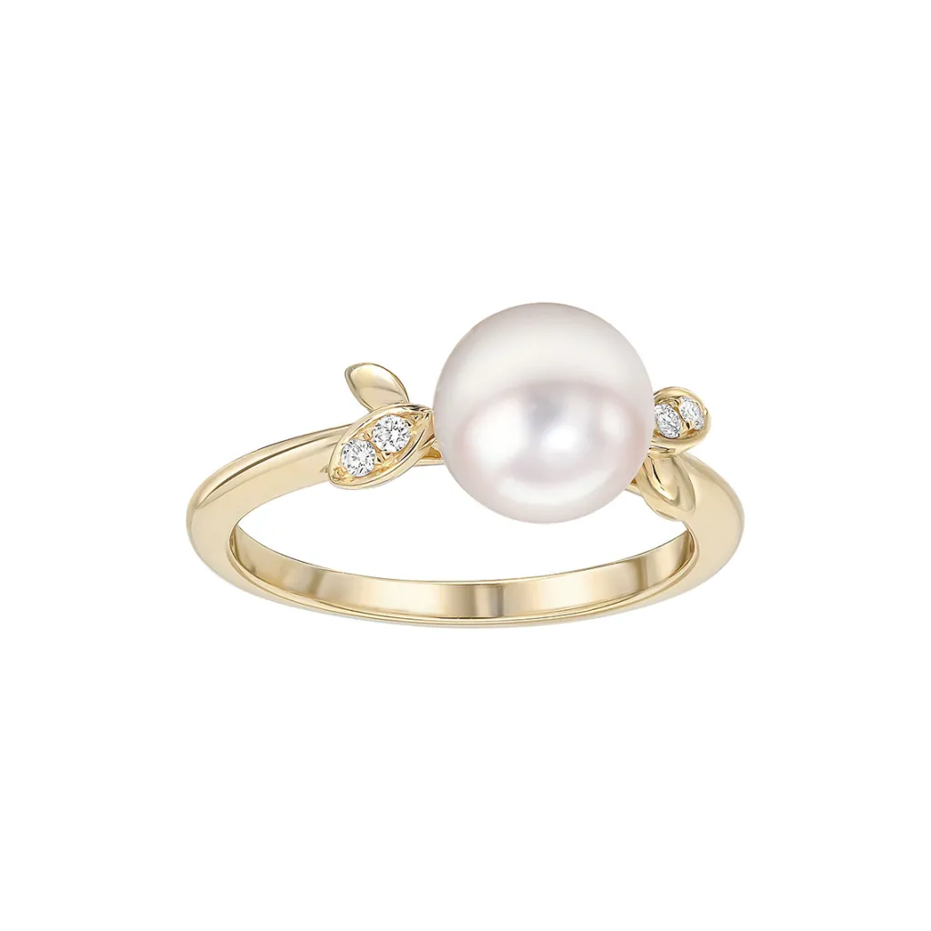 Discount Akoya perlering med diamanter 0,04 ct Ringer