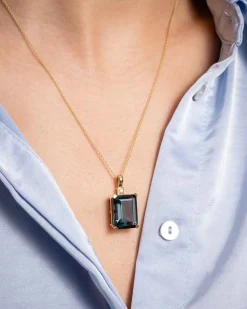 Fashion Anheng i gult gull med London Blå Topas 14,80 ct Halssmykker
