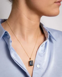 Fashion Anheng i gult gull med London Blå Topas 14,80 ct Halssmykker
