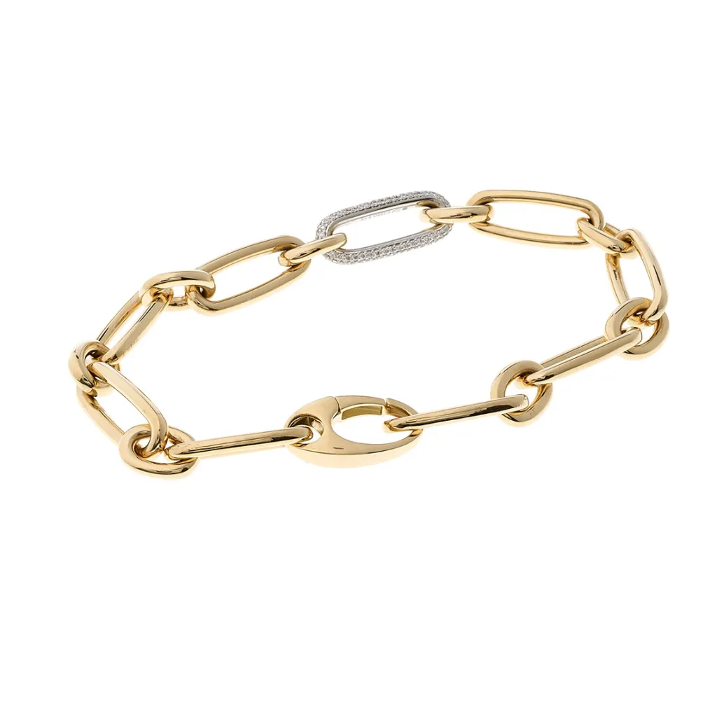 Sale Ankerarmbånd figaro i hvitt og gult gull med diamanter Armbånd