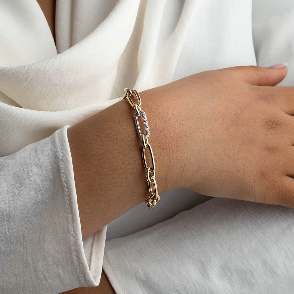 Sale Ankerarmbånd figaro i hvitt og gult gull med diamanter Armbånd