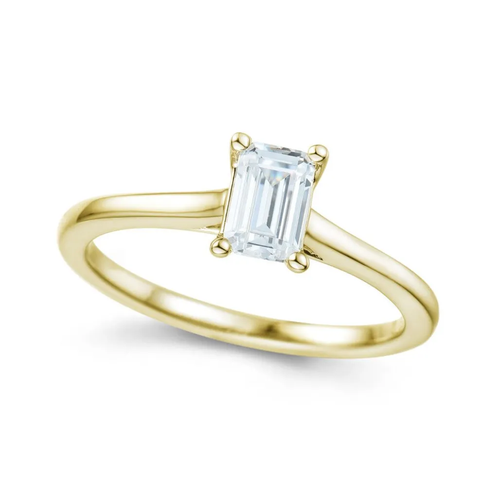 Discount Bridal Eternity enstens diamantring i gult gull emerald cut 0,70 ct Ringer
