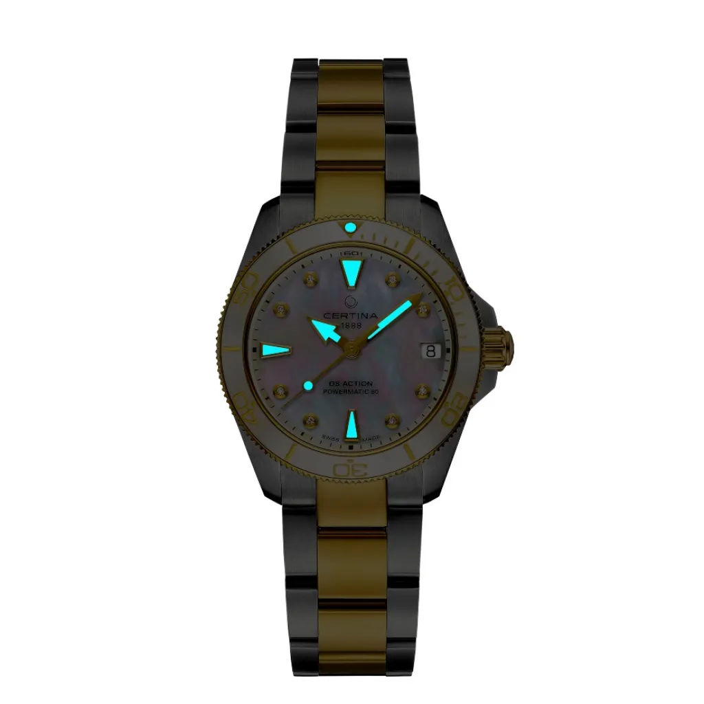 Hot DS Action Lady hvit perlemor 34,5 mm Klokker Med Diamanter | Two Tone Klokker
