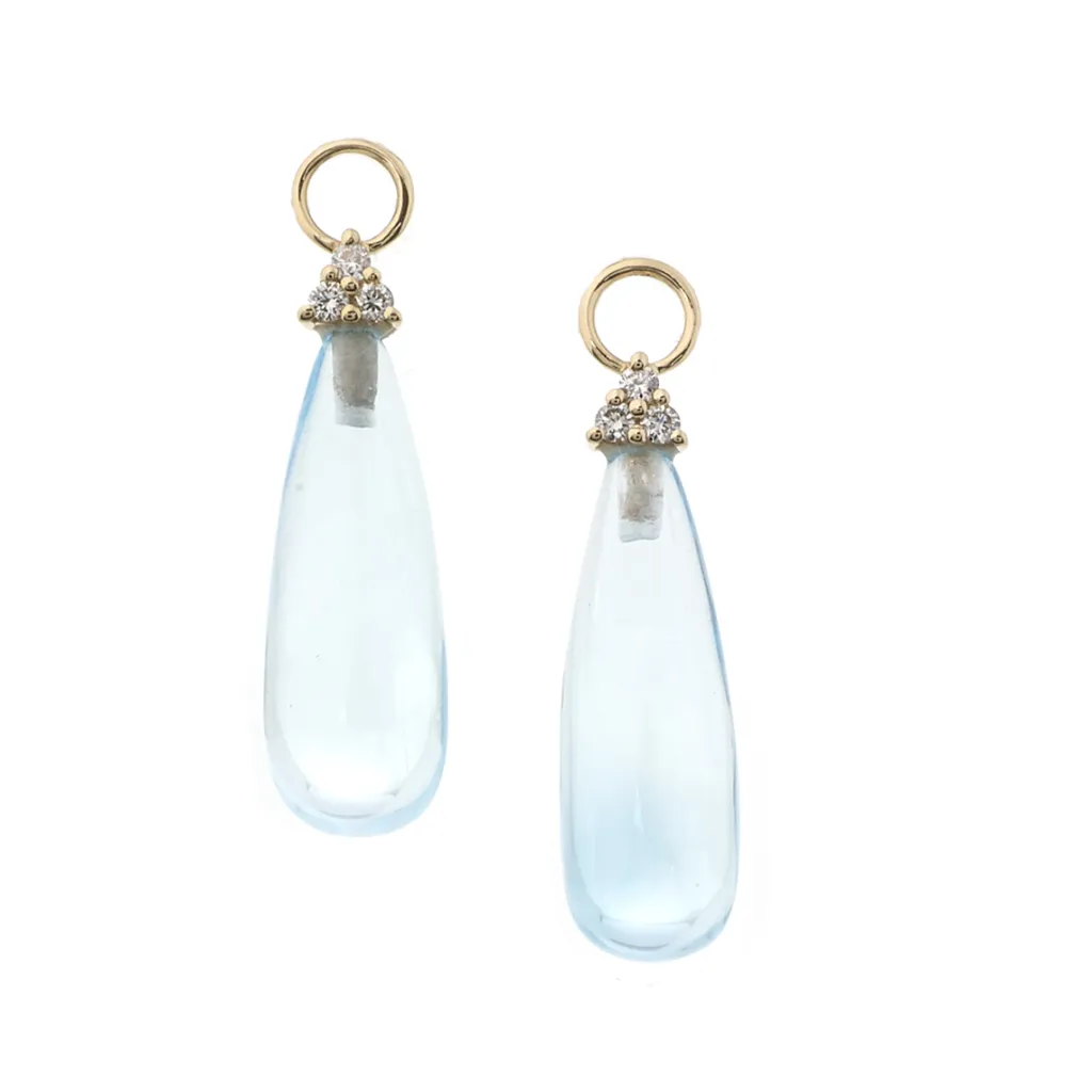 New Charms i gult gull med diamanter og blå topas Ørepynt