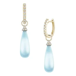New Charms i gult gull med diamanter og blå topas Ørepynt