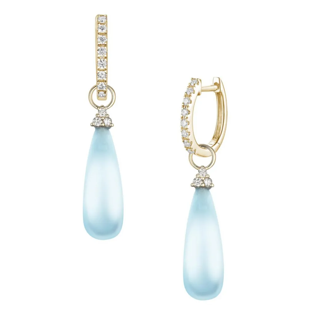 New Charms i gult gull med diamanter og blå topas Ørepynt