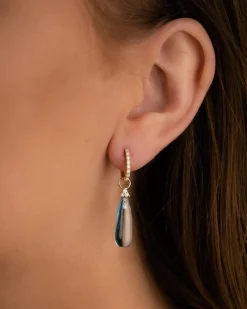 New Charms i gult gull med diamanter og blå topas Ørepynt