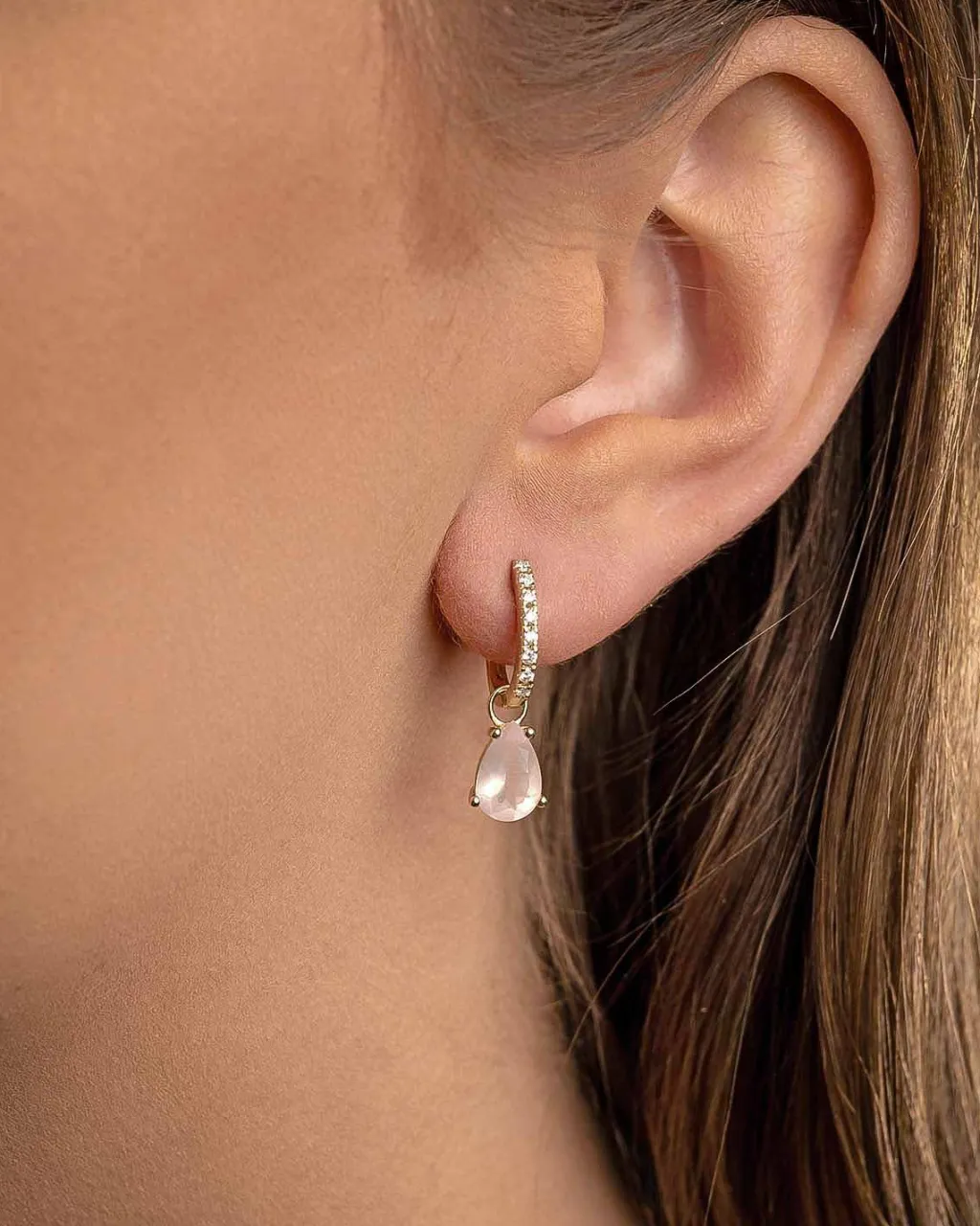 New Charms i gult gull med rosenkvarts 3,30 ct Ørepynt