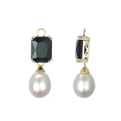 New Charms i gult gull med sort agat og perle Ørepynt