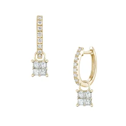 Discount Charms i gult gull princess cut 0,54 ct Ørepynt