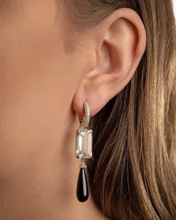 Clearance Charms med bergkrystall og sort agat 0,10 ct Ørepynt