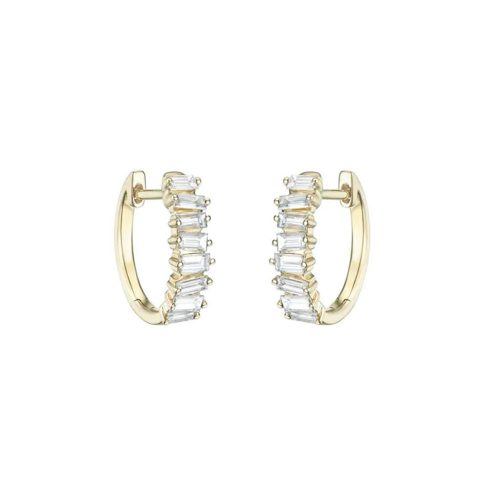 Hot 0,70 ct gult gull diamantcreoler i baguetteslip Ørepynt