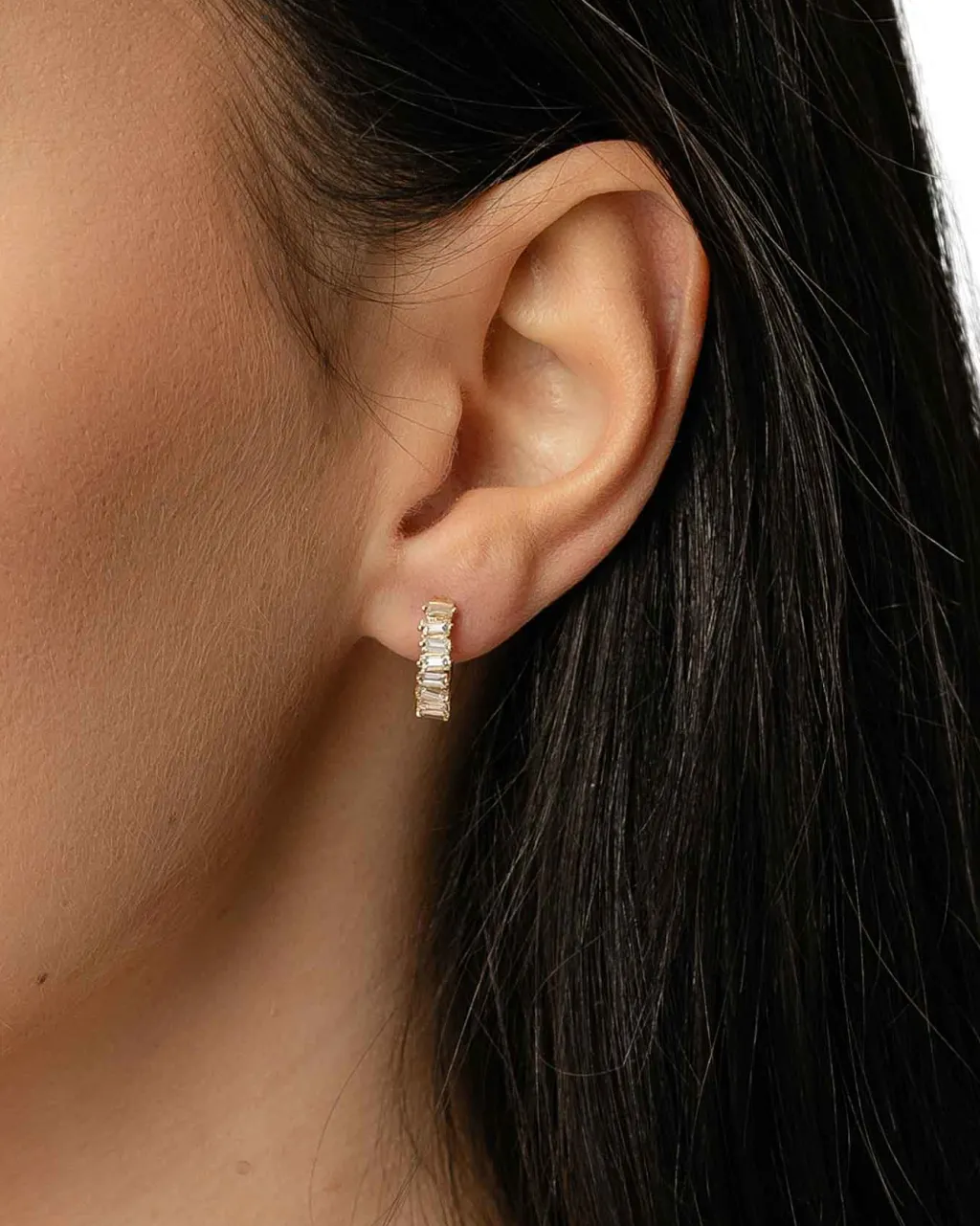 Hot 0,70 ct gult gull diamantcreoler i baguetteslip Ørepynt