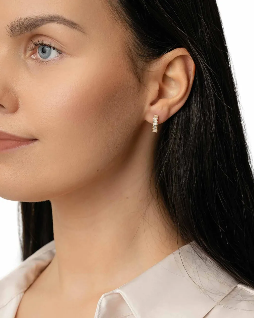 Hot 0,70 ct gult gull diamantcreoler i baguetteslip Ørepynt