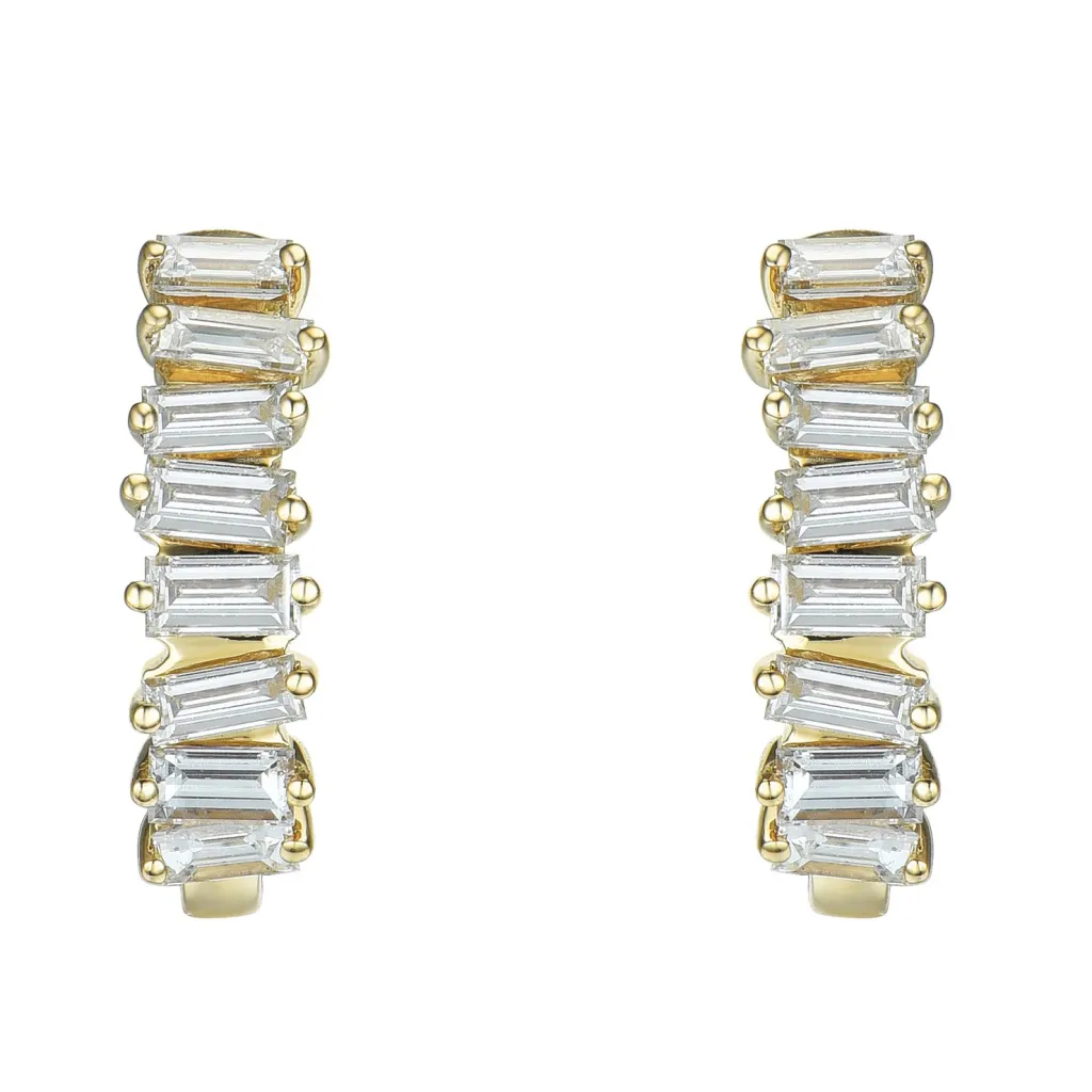 Hot 0,70 ct gult gull diamantcreoler i baguetteslip Ørepynt