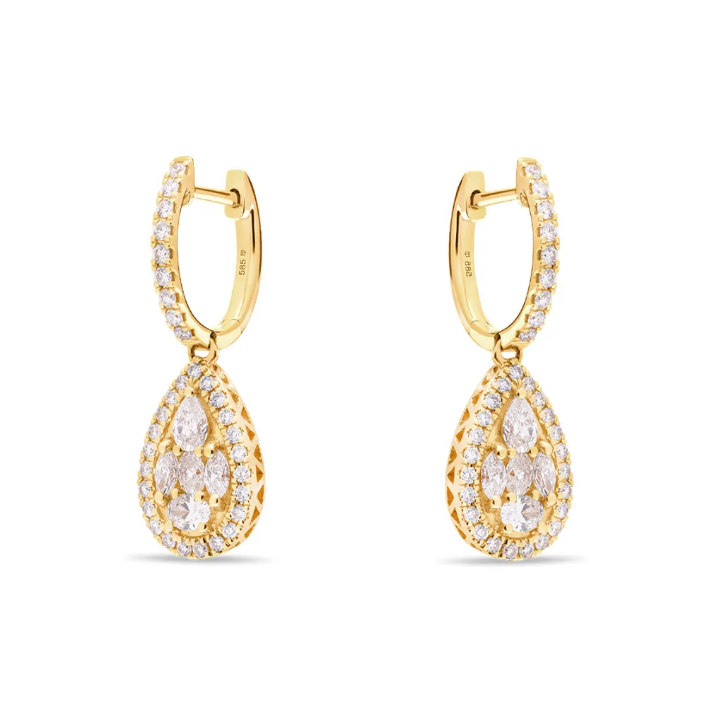 Clearance 1,10 ct gult gull diamantørepynt dråpe med ulik slip Ørepynt