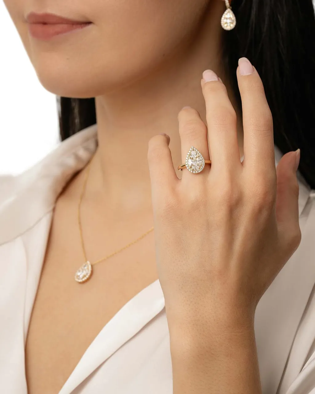 Clearance 1,10 ct gult gull diamantørepynt dråpe med ulik slip Ørepynt