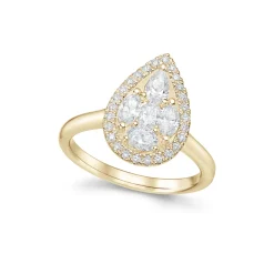 Discount 1,00 ct gult gull diamantring dråpeformet Ringer