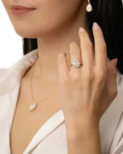 Discount 1,00 ct gult gull diamantring dråpeformet Ringer