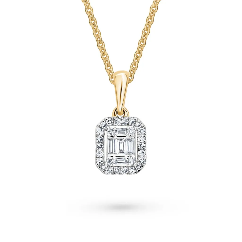 Sale Diamantanheng 0,15 ct brillianter og baguettslip Halssmykker