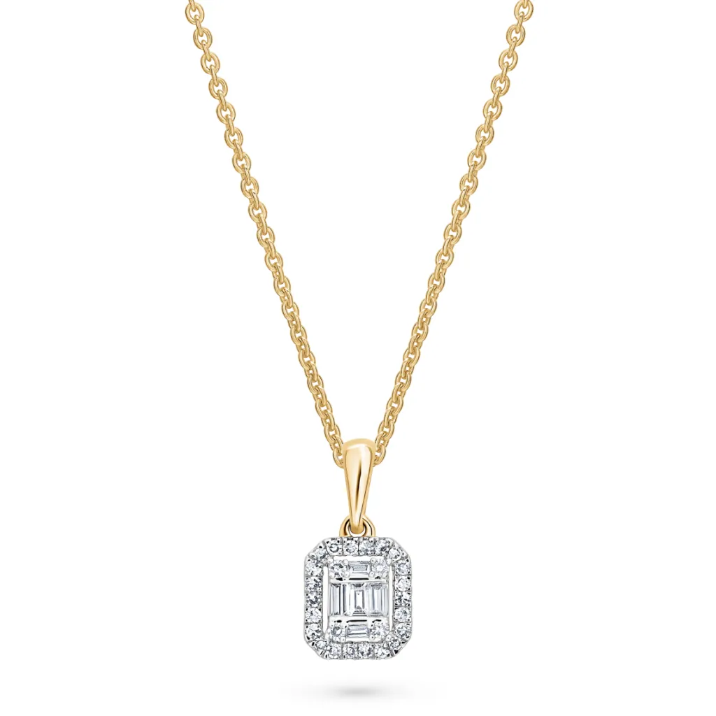 Sale Diamantanheng 0,15 ct brillianter og baguettslip Halssmykker