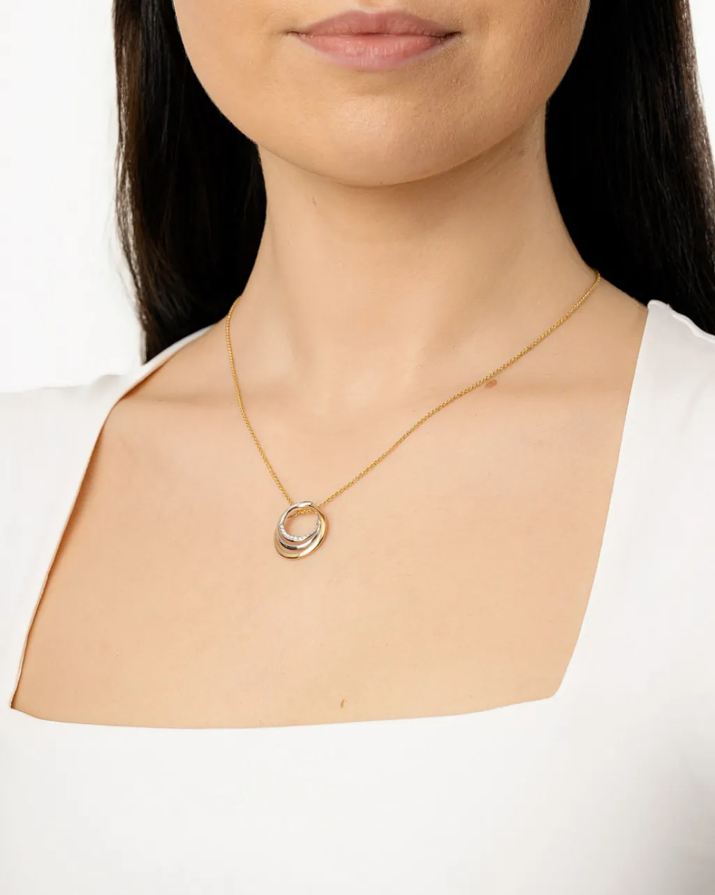 Clearance Diamantanheng 0,07 ct i hvitt og gult gull Halssmykker