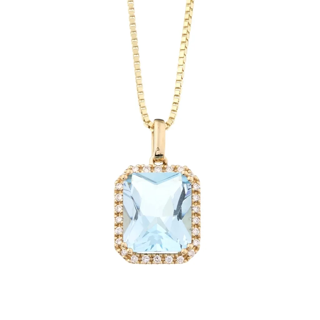 Fashion Diamantanheng i gult gull med Sky blue topas Halssmykker