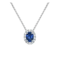 Sale Diamantanheng i hvitt gull med safir 0,20 ct Halssmykker