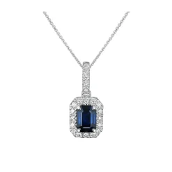 Clearance Diamantanheng i hvitt gull med safir 0,28 ct. Halssmykker