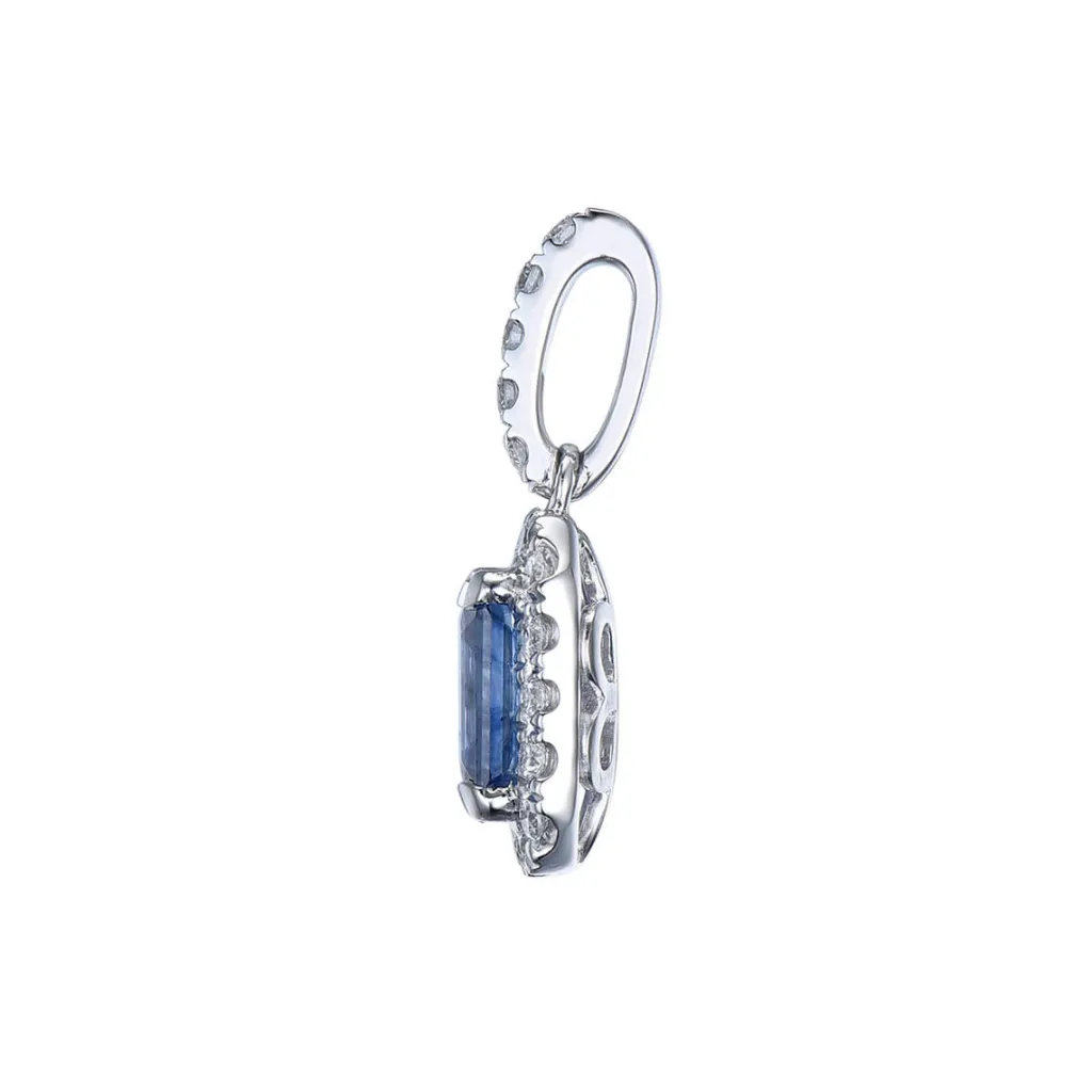 Clearance Diamantanheng i hvitt gull med safir 0,28 ct. Halssmykker