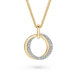 Clearance Diamantanheng sirkler 0,13 ct gult og hvitt gull Halssmykker