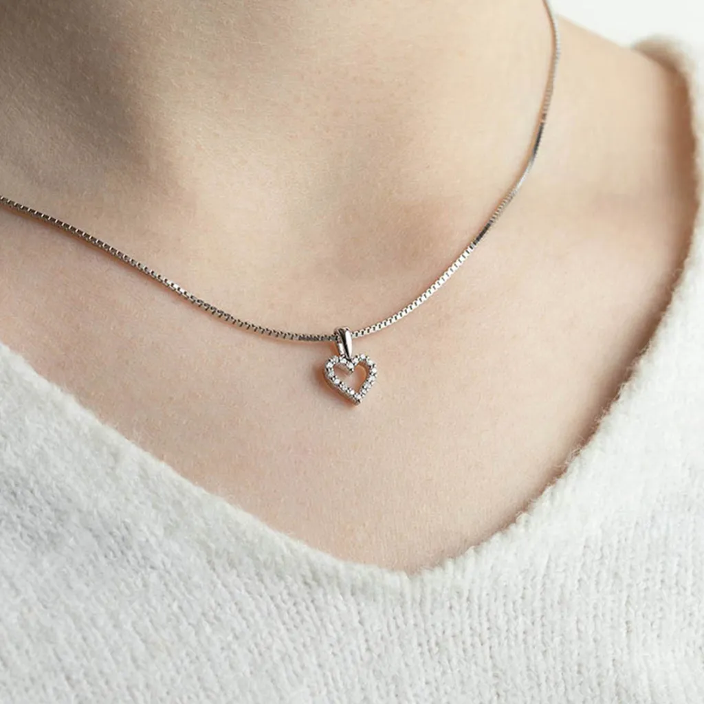 Online Diamanthjerte hvitt gull 0,09 ct Halssmykker