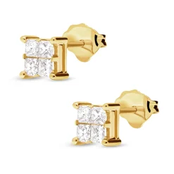 Discount Diamantørepynt gult gull 0,56 ct Princess cut Ørepynt