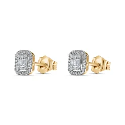 New Diamantørepynt i gult gull 0,18 ct brillianter og baguetteslip Ørepynt