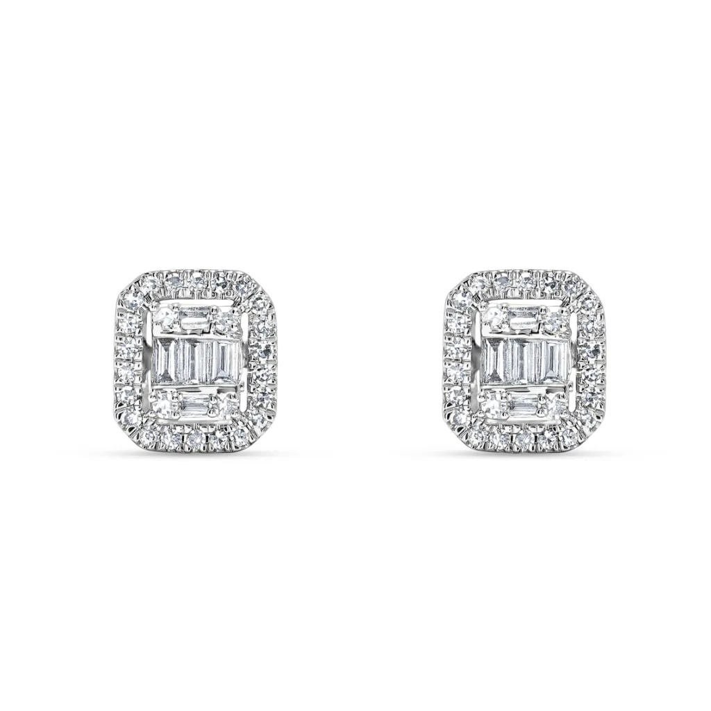 New Diamantørepynt i gult gull 0,18 ct brillianter og baguetteslip Ørepynt