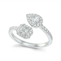 Online Diamantring i hvitt gull 0,70 ct pear-cut og smaragd-slip Ringer