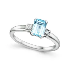 Clearance Diamantring i hvitt gull med blå topas 0,07 ct Ringer