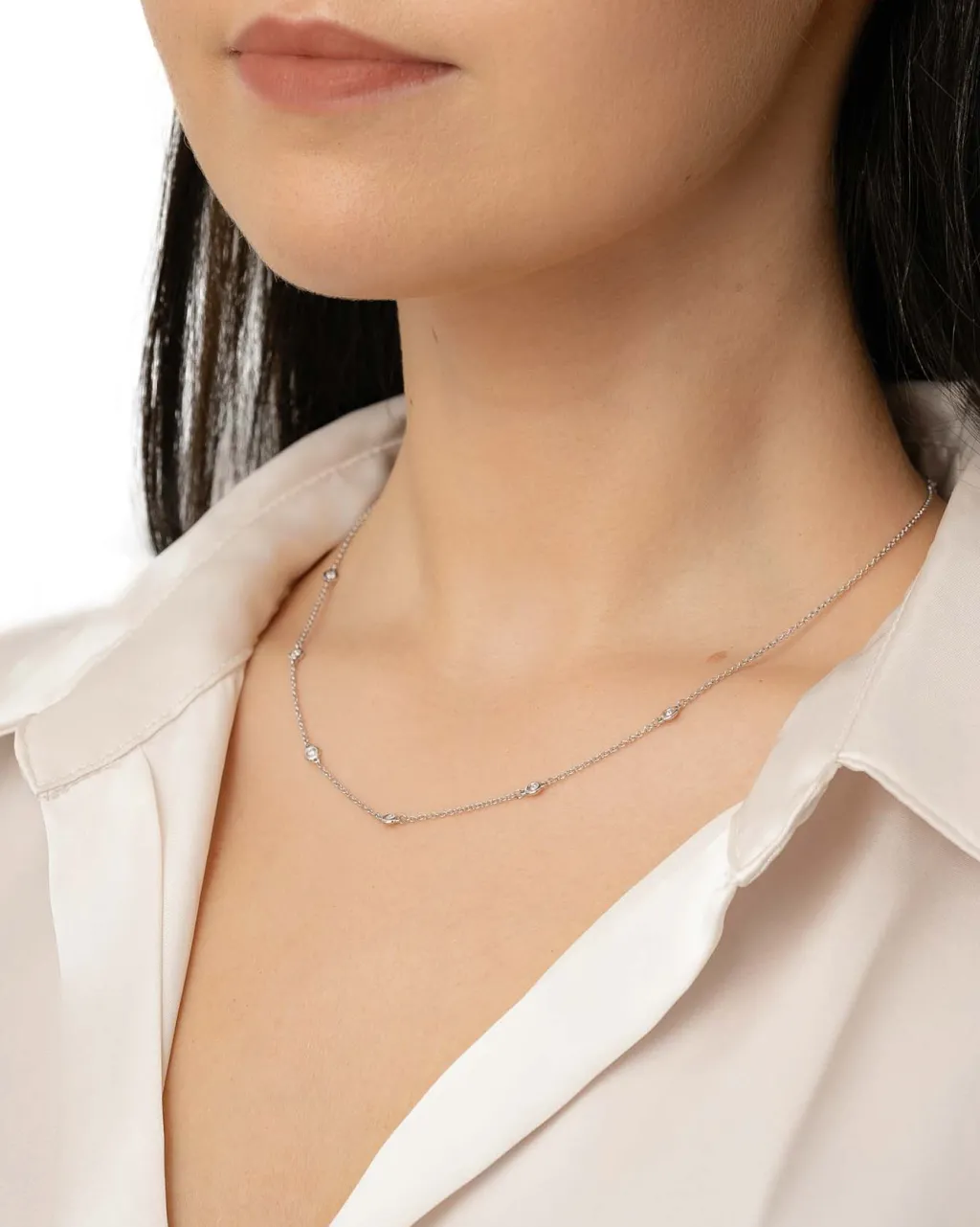 New Ertekjede i hvitt gull med diamanter 0,12 ct Halssmykker