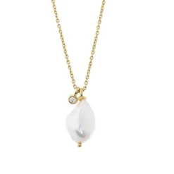 Clearance Forgylt kjede med ferskvannsperle og cubic zirkonia 70 cm Halssmykker