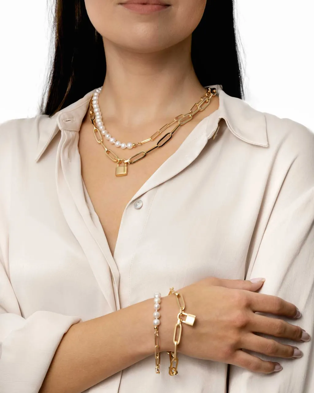 Best Forgylt sølvarmbånd med hengelås Armbånd