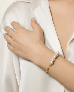 Discount Forgylt sølvarmbånd med perler Armbånd