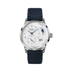 Discount Glashütte PanoMaticLunar 40 mm blå rem Til Han