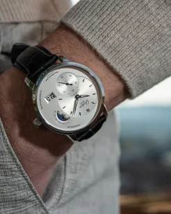 Discount Glashütte PanoMaticLunar 40 mm blå rem Til Han