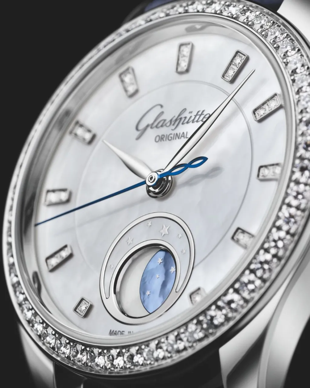 Best Glashütte Serenade Luna med perlemor og diamant bezel 32,5 mm Klokker Med Diamanter | Til Henne
