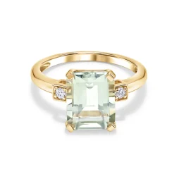 Clearance Grønn ametystring i gult gull med diamanter Ringer