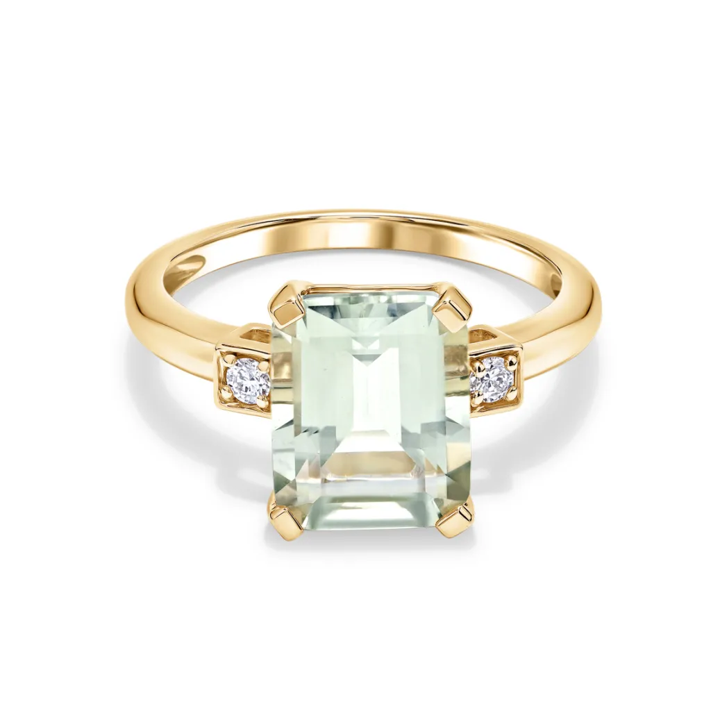 Clearance Grønn ametystring i gult gull med diamanter Ringer