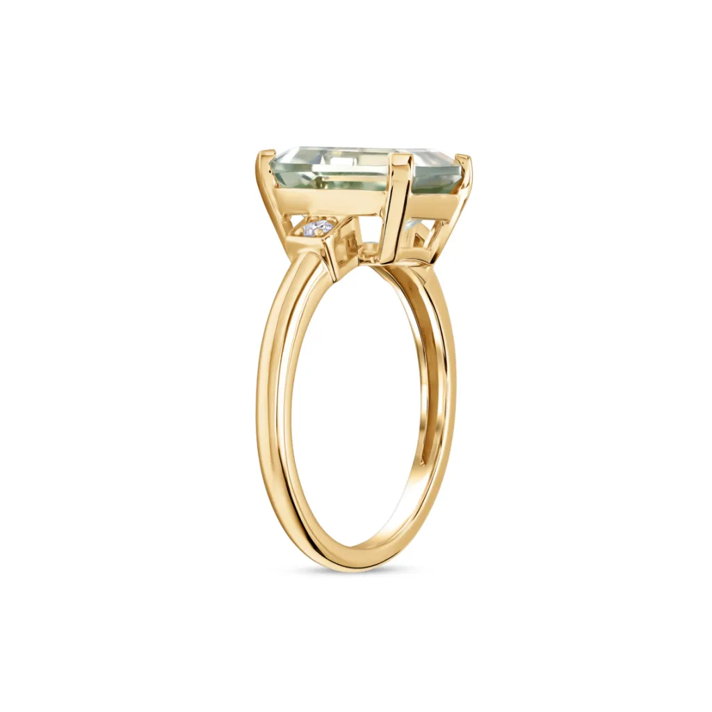 Clearance Grønn ametystring i gult gull med diamanter Ringer